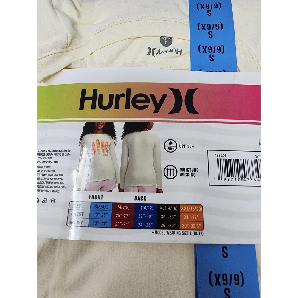 Hurley Girls Long Sleeve UPF Swim Top Cream Polyester Rash Guard Size‎ Small